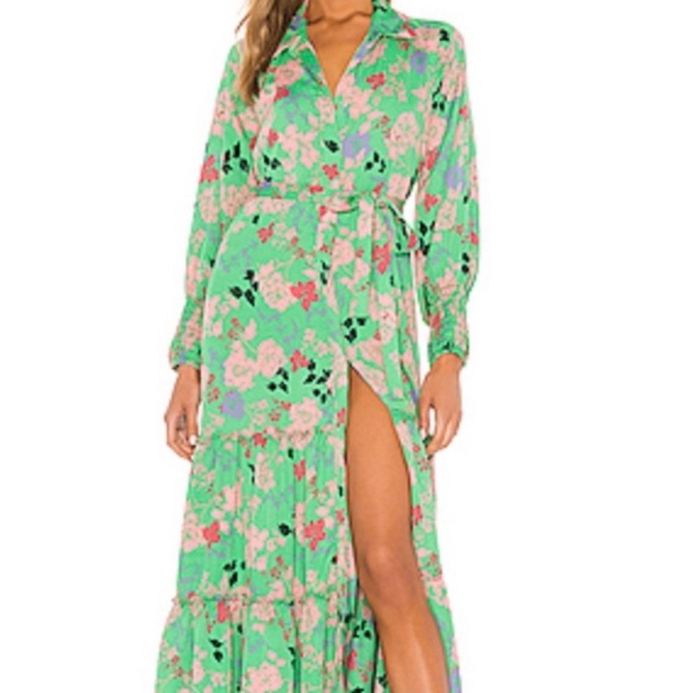 Anthropologie NWT Romantic Green Floral Maxi Dress NWT “Medium”